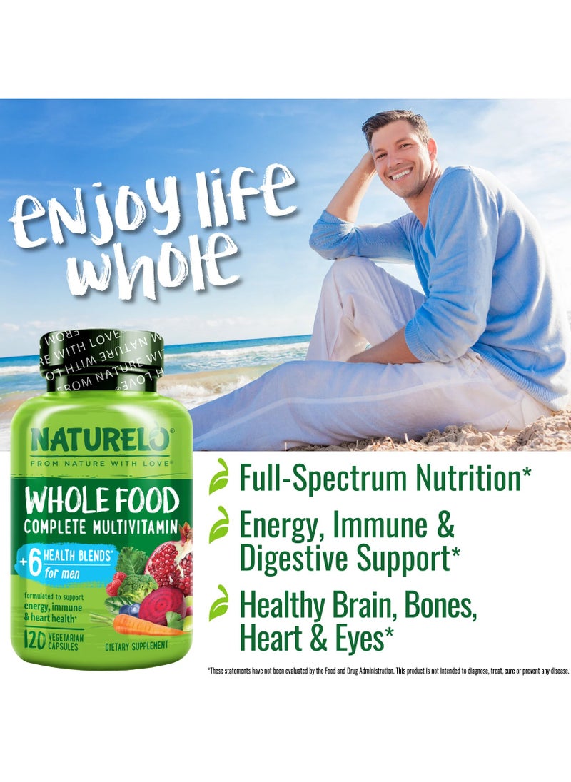 NATURELO - Whole Food Complete  Multivitamin +6 Health Blends For Men,Formulated To Support Energy, Immune And Heart Health -120 Vegetarian Capsules - Image 1