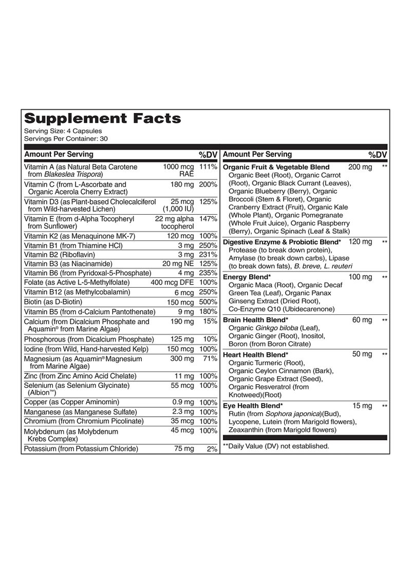 NATURELO - Whole Food Complete  Multivitamin +6 Health Blends For Men,Formulated To Support Energy, Immune And Heart Health -120 Vegetarian Capsules - Image 1