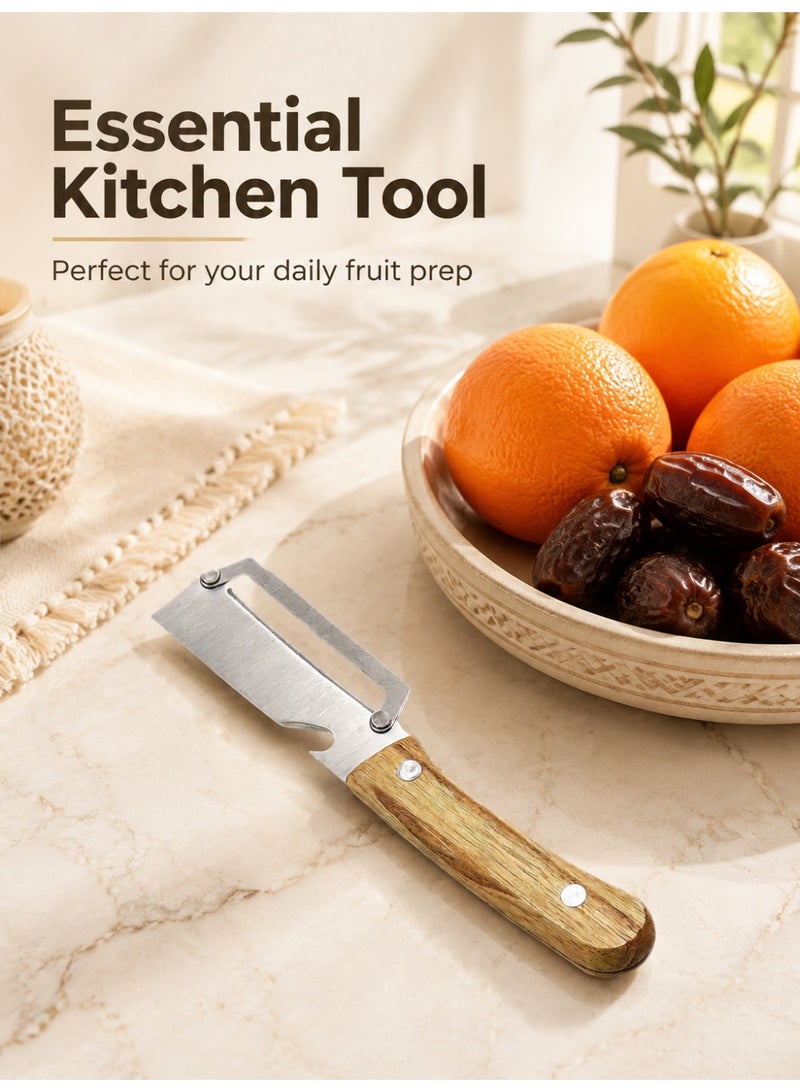 Wooden Handle Stainless Steel Fruit Vegetable Peeler Knife, Multi Purpose Potato Sugarcane Peeling Tool for Home Kitchen Daily Use - Image 5
