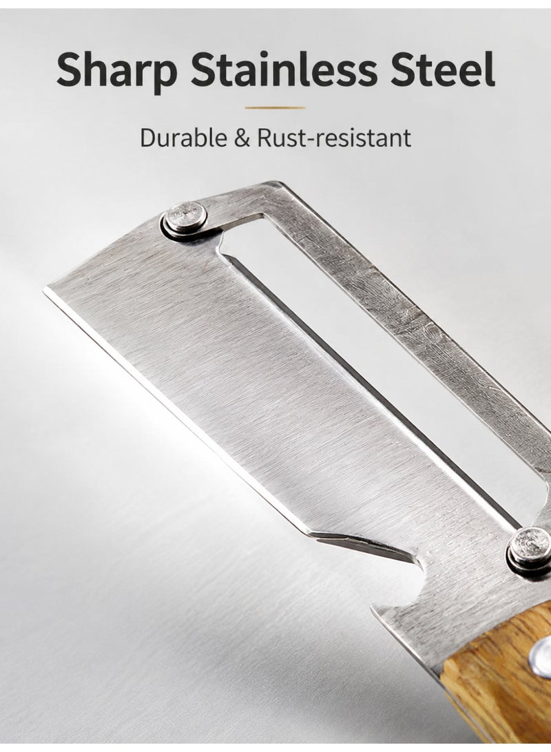 Wooden Handle Stainless Steel Fruit Vegetable Peeler Knife, Multi Purpose Potato Sugarcane Peeling Tool for Home Kitchen Daily Use - Image 3