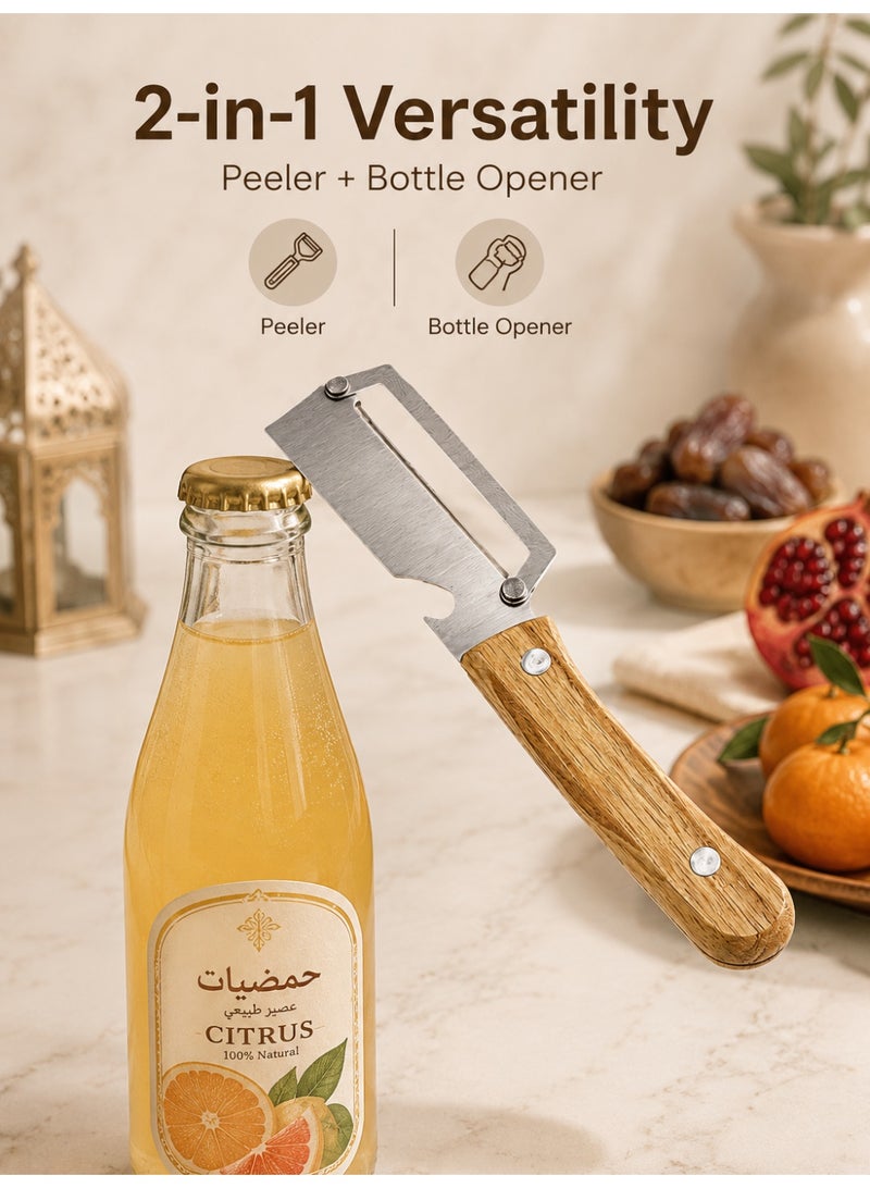 Wooden Handle Stainless Steel Fruit Vegetable Peeler Knife, Multi Purpose Potato Sugarcane Peeling Tool for Home Kitchen Daily Use - Image 4