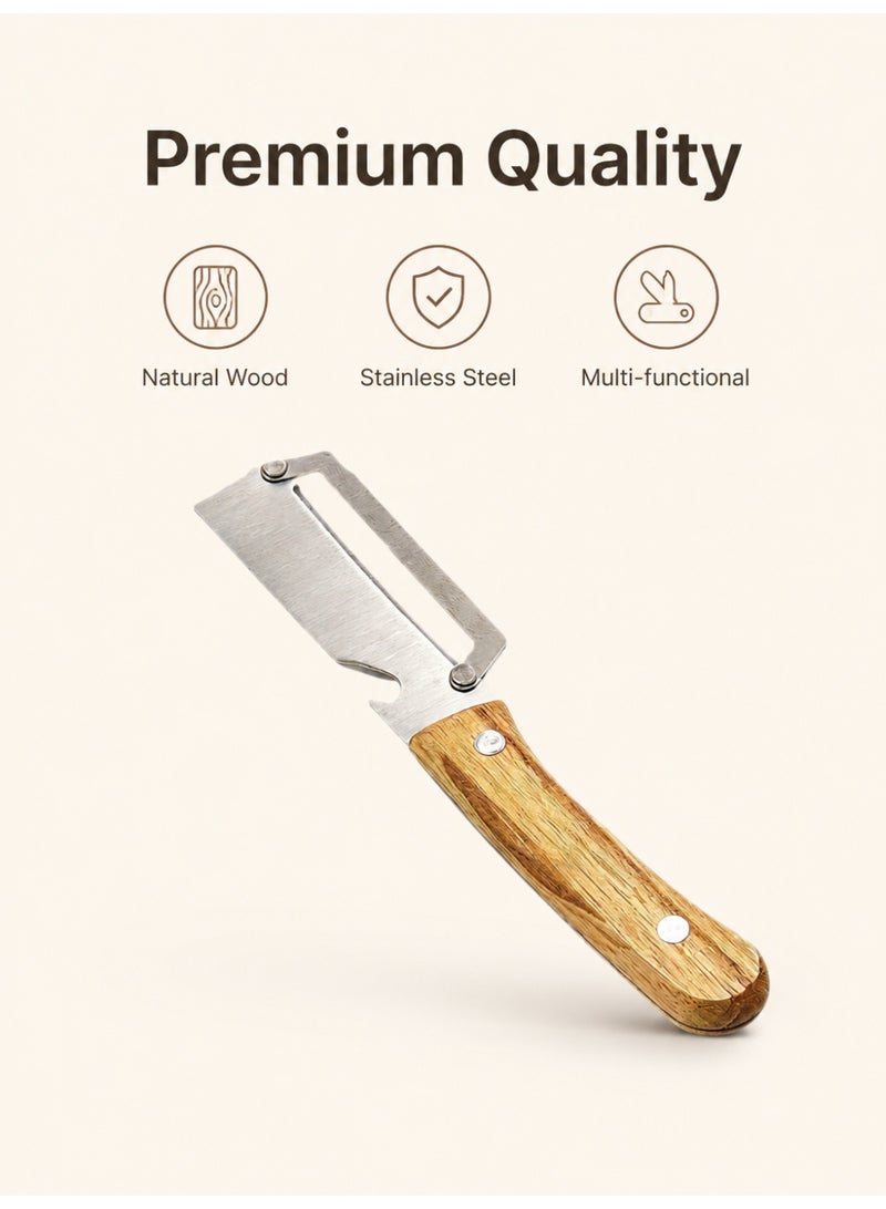 Wooden Handle Stainless Steel Fruit Vegetable Peeler Knife, Multi Purpose Potato Sugarcane Peeling Tool for Home Kitchen Daily Use - Image 2