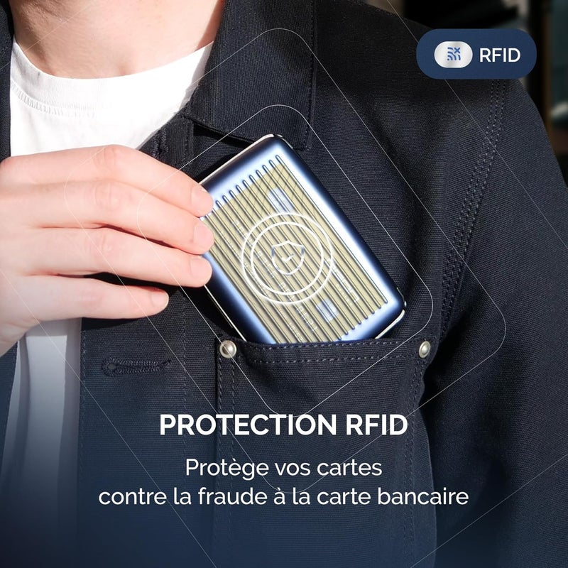 حافظة بطاقات ألومنيوم مع مشبك معدني، حماية RFID من الاحتيال وإزالة المغنطة، محفظة مدمجة، موديل Smart Case Stockholm، نقش باندانا أزرق، مقاس واحد - Image 4