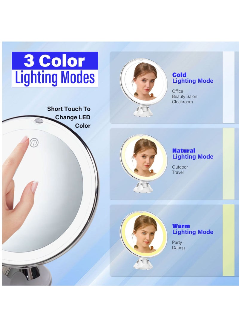 SNOWFLAKES SNOWFLAKES Snowflakes 10X Magnifying Mirror with Light, 10x Magnification 3 Light Modes Makeup Mirror with Suction Cups , Lighted Mirror , Smooth and Easy Install ,360 Degree Swivel Joint.  - Image 3