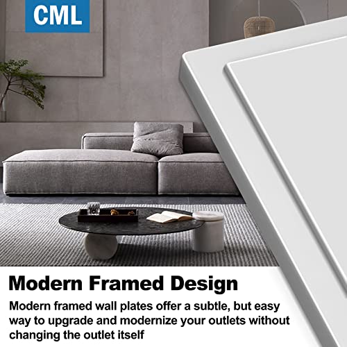 CML Hardware CML Modern Framed Single Duplex Wall Plate, 10 Pack Decorative Outlet Covers, 1-Gang Switch Plates, Impact Resistant Polycarbonate, Standard Size 3.15”X 4.87”, White - Image 4