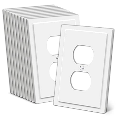 CML Hardware CML Modern Framed Single Duplex Wall Plate, 10 Pack Decorative Outlet Covers, 1-Gang Switch Plates, Impact Resistant Polycarbonate, Standard Size 3.15”X 4.87”, White - Image 1