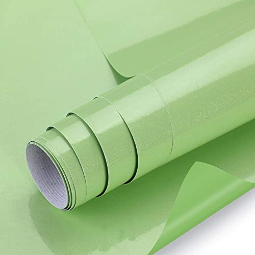 WALLTON - Green Gloss Peel and Stick Self-Adhesive Removable Thicken Waterproof for Kitchen Countertop Cabinet Wardrobe - 12''x''48 Inches - Image 1