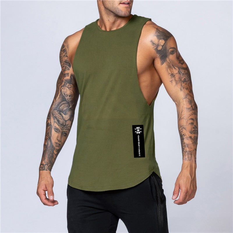 New Summer Loose Tank Top Men Cotton Sleeveless Printed Gym Vest Army Green  - Image 1