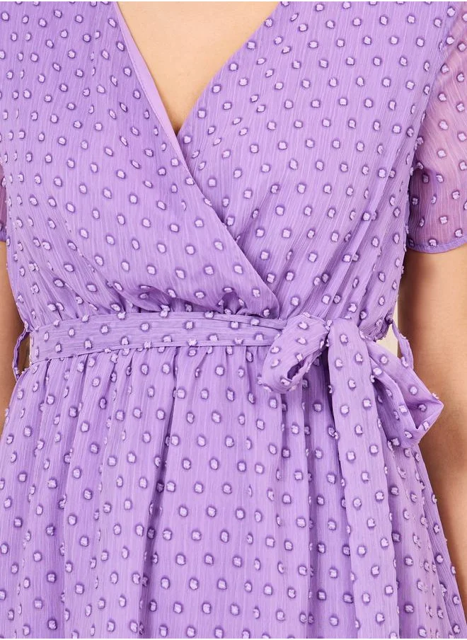 Styli Dobby Self Tie Up A-Line Midi Dress