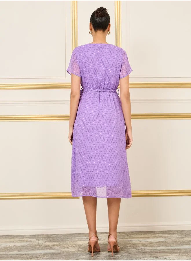 Styli Dobby Self Tie Up A-Line Midi Dress