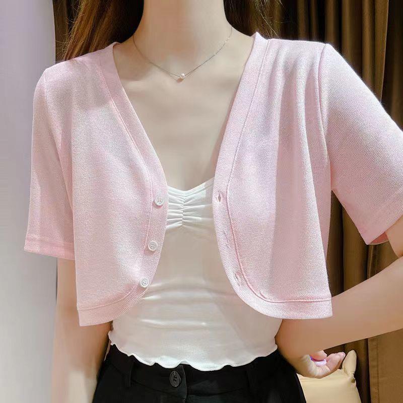 Suspender Skirt Outer Shawl Blouse Sense French Waistcoat Summer Ice Silk Thin Knitted Sunscreen Cardigan Short Sleeves - Image 4