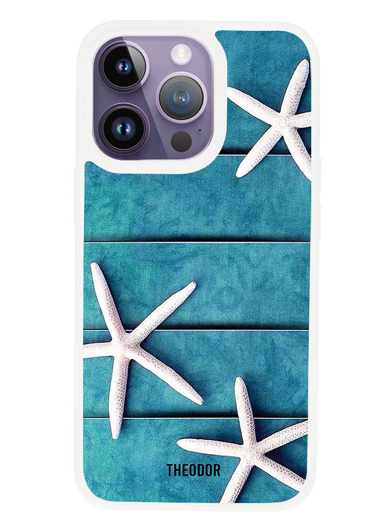 Theodor Protective Case Anti Scratch Shock Proof Cover For APPLE IPHONE 14 PRO Star Fishes (White Bumper) - Image 1