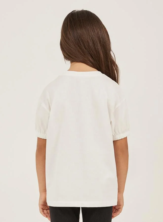 Styli Princess Printed Short Elasticated Sleeve T-Shirt