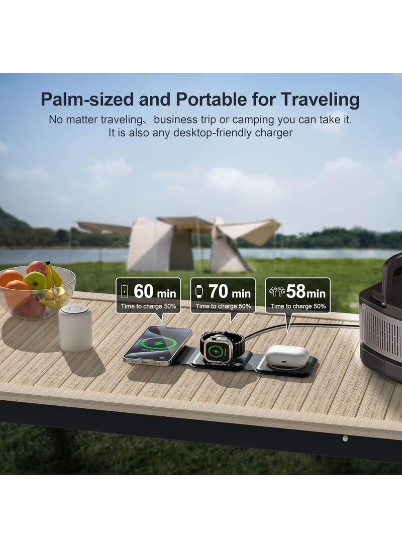 YelaJoy 3 in 1 Charging Station for Multple Devices,Foldable 3 in 1 Wireless Charger for Travel,Nano Wireless Charging Station for iPhone，AirPod-Black  - Image 2