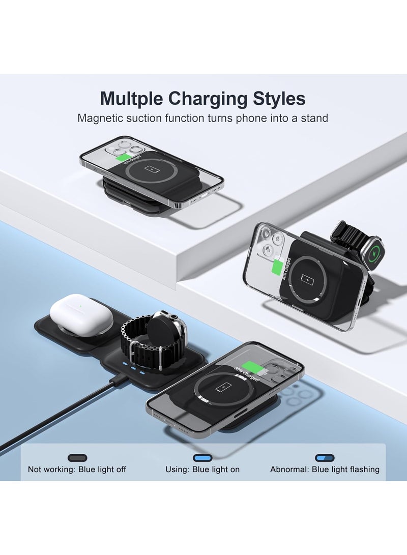 YelaJoy 3 in 1 Charging Station for Multple Devices,Foldable 3 in 1 Wireless Charger for Travel,Nano Wireless Charging Station for iPhone，AirPod-Black  - Image 3