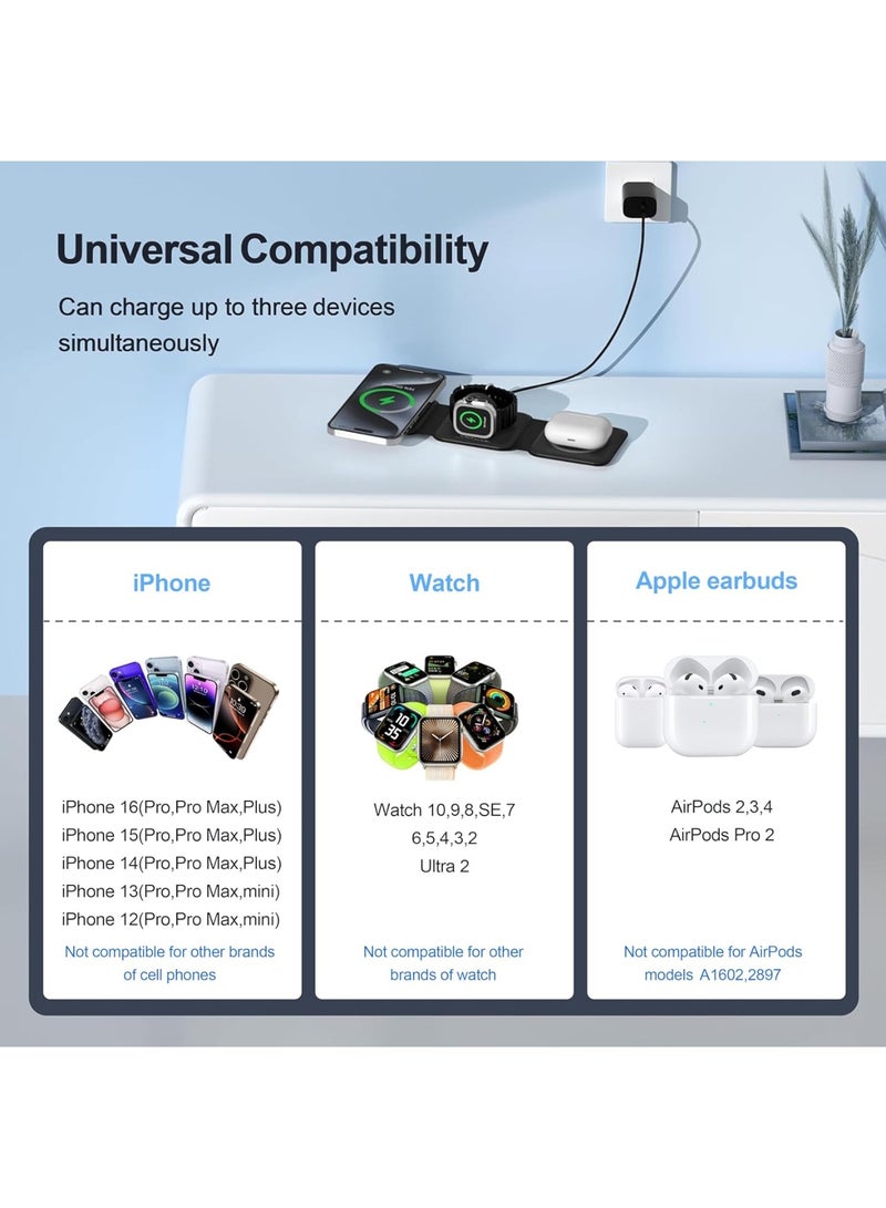 YelaJoy 3 in 1 Charging Station for Multple Devices,Foldable 3 in 1 Wireless Charger for Travel,Nano Wireless Charging Station for iPhone，AirPod-Black  - Image 4