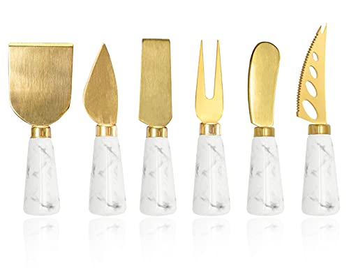 Apusu Charcuterie Board Accessories  6 Piece Cheese Knife Set With Marble Handle  Spreader and Butter Knives for Cheese Kit Cutter Marble
