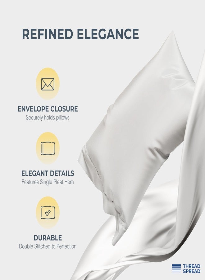 THREAD SPREAD أغطية وسائد قطنية مصرية 100% من Thread Spread، مقاس كينج، طقم من قطعتين - أغطية وسائد فاخرة بنسيج ساتان، 1500 خيط، لون رمادي فاتح، ناعمة كالحرير، ذات ألياف طويلة للغاية، تناسب وسائد مقاس كينج. - Image 4