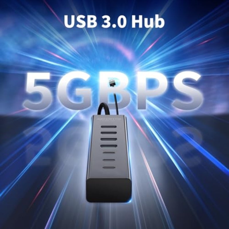 4Feet 7-Port USB Hub 3.0 for Desktop, 4 USB-A and 3 USB-C Ports Aluminium 5Gbps USB Extender Hub, USB Splitter, USB Hub Long Cable for Desktop, PC, Flash Drive, Mobile HDD SSD, Windows/XPS - Image 2