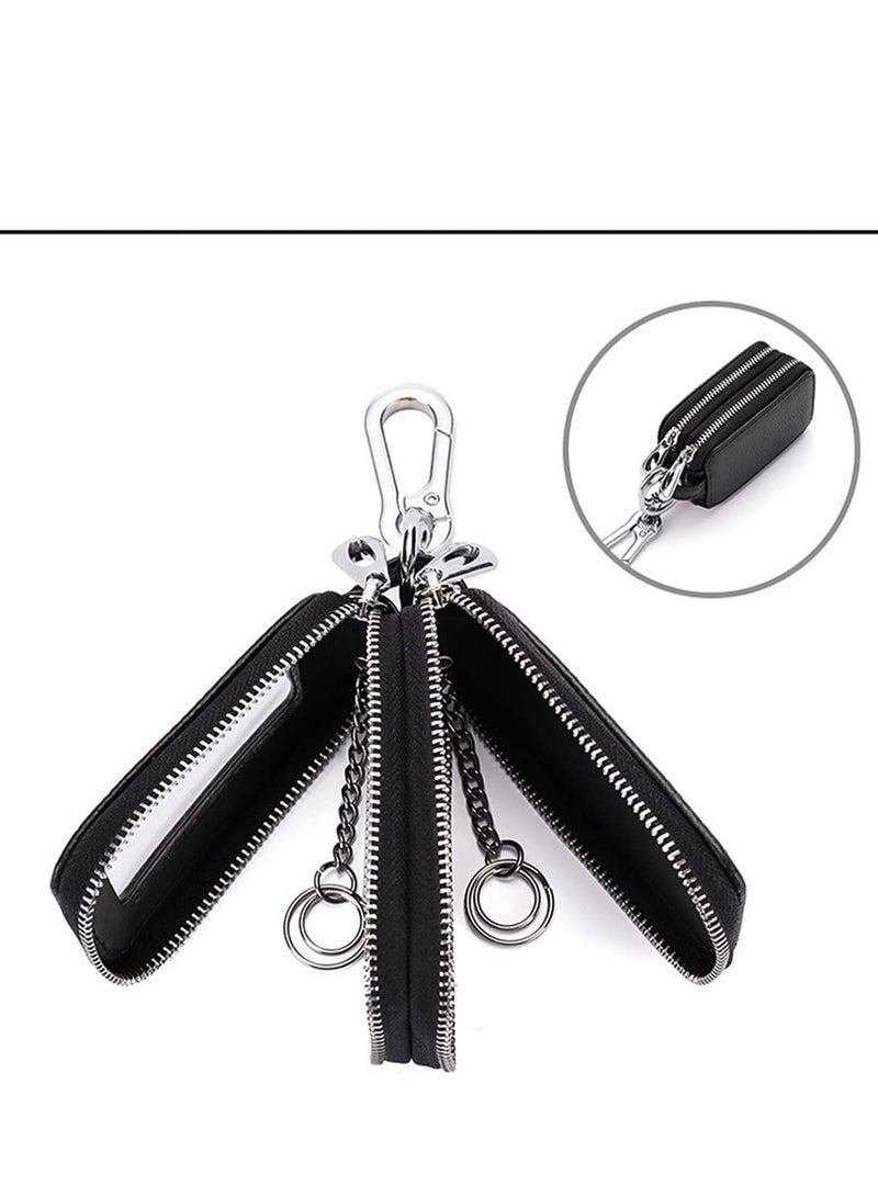 SYOSI Car Key Fob Case, Genuine Leather Car Smart Key with Lanyard and Zipper Closure, Key Protection Cover for Men Women Fob Holder for Remote Key Fob(Black) - Image 5