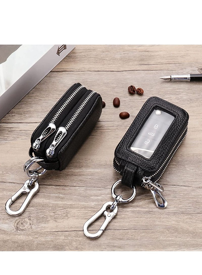 SYOSI Car Key Fob Case, Genuine Leather Car Smart Key with Lanyard and Zipper Closure, Key Protection Cover for Men Women Fob Holder for Remote Key Fob(Black) - Image 4