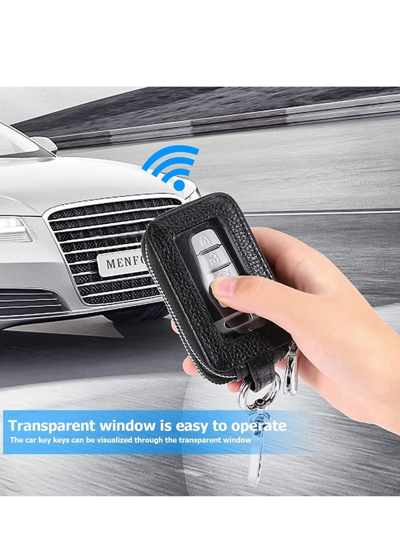 SYOSI Car Key Fob Case, Genuine Leather Car Smart Key with Lanyard and Zipper Closure, Key Protection Cover for Men Women Fob Holder for Remote Key Fob(Black) - Image 3