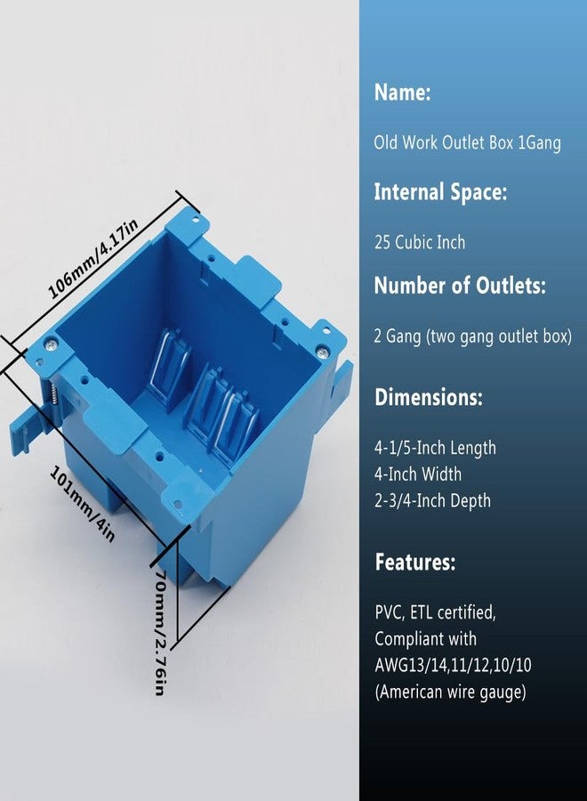 XGGYA 2 Gang Old Work Electrical Box,Blue,25 Cu.in.Switch/Outlet Box,4-1/3-Inch Length by 4-1/6-Inch Width by 2-1/3-Inch Depth,PVC Old Work Outlet Box for Constructions, ETL Certified(1 Pack) - Image 4