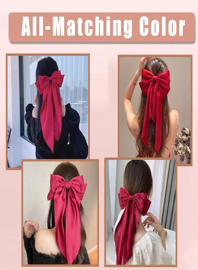 Seneeel Hair Bows 2 PCS, Ribbon Bow for Women, Hair Ribbons, Oversized Long-tail Cute Aesthetic Hair Accessories, Large Hair Barrettes for Women, Big Bows for Girls (Bright red wine red) - Image 5