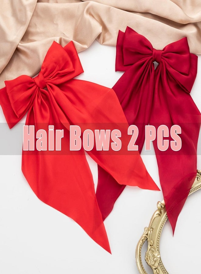 Seneeel Hair Bows 2 PCS, Ribbon Bow for Women, Hair Ribbons, Oversized Long-tail Cute Aesthetic Hair Accessories, Large Hair Barrettes for Women, Big Bows for Girls (Bright red wine red) - Image 4