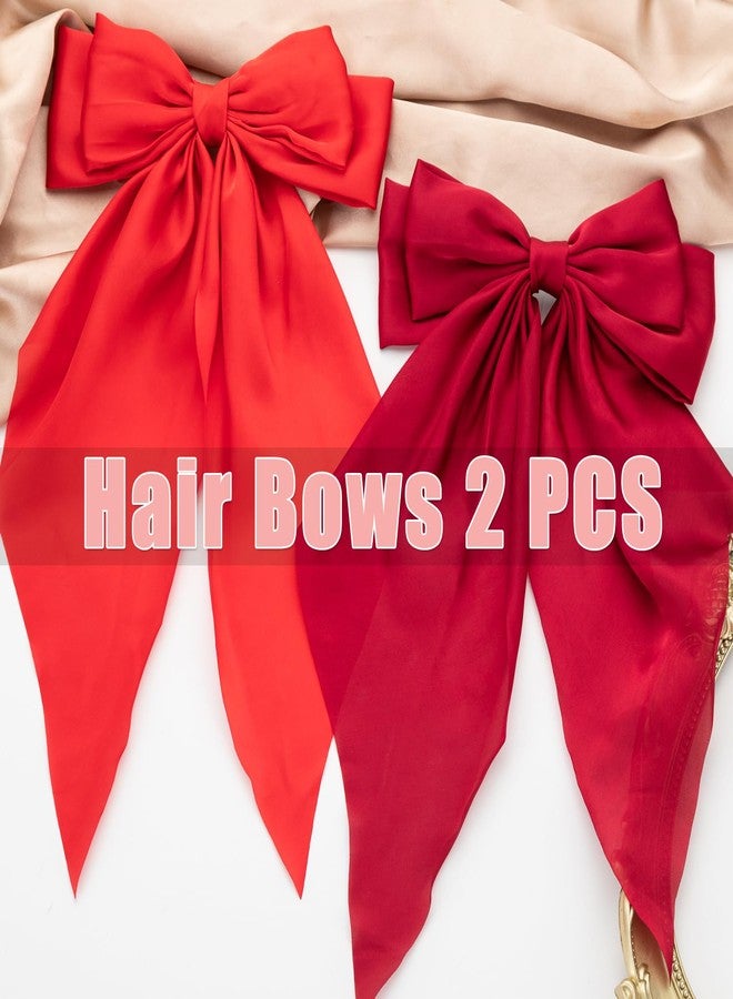 Seneeel Hair Bows 2 PCS, Ribbon Bow for Women, Hair Ribbons, Oversized Long-tail Cute Aesthetic Hair Accessories, Large Hair Barrettes for Women, Big Bows for Girls (Bright red wine red) - Image 3