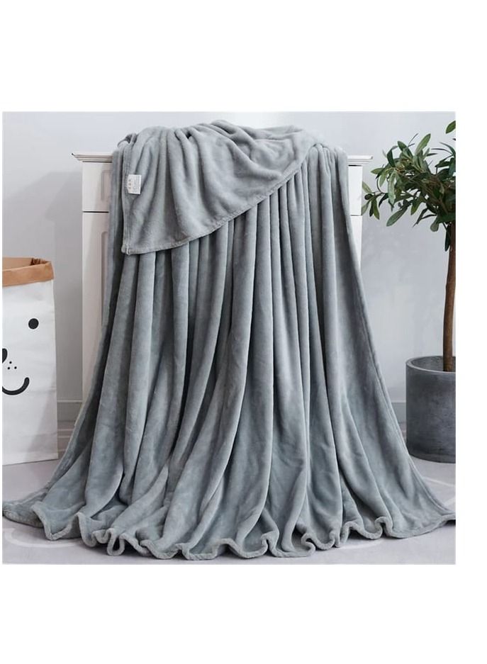 Fleece Flannel Super King Size Blanket Soft Warm Skin-Friendly Flannel Solid Color Bedding Supply For Winter Home Blankets For The Couch 200*230 cm-Grey 