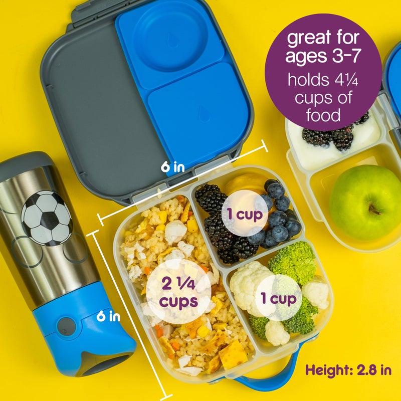 b.box Mini Lunch Box for Kids: Lunch Snack Container with 2 Leak Proof Compartments. Ages 3+ School Supplies, BPA Free (Indigo Rose, 4¼ cup capacity - Image 2