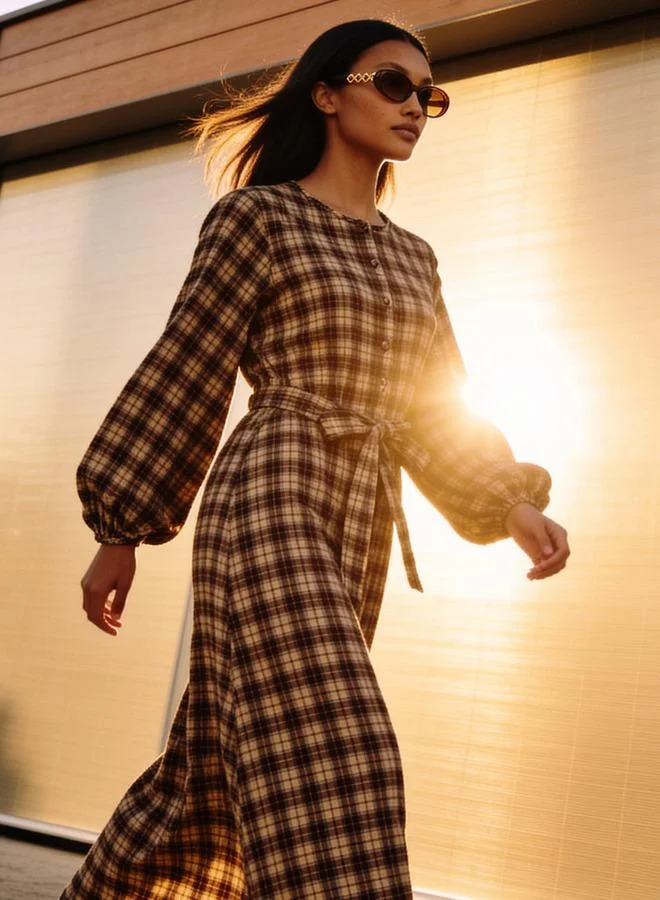 Youth Checked Midi Shirt Dress with Belt