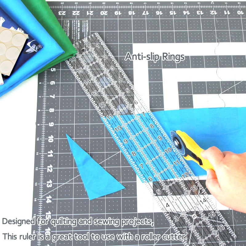 VPVPV Acrylic Quilters Ruler,Sewing Ruler,3-Inch by 17-Inch, Non Slip Rings 15 Pieces for Quilting and Sewing (Clear) - Image 5