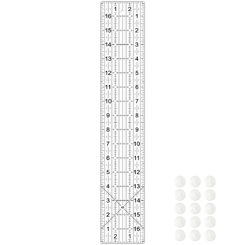 VPVPV Acrylic Quilters Ruler,Sewing Ruler,3-Inch by 17-Inch, Non Slip Rings 15 Pieces for Quilting and Sewing (Clear) - Image 1
