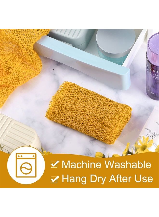 2 Pieces African Net Bath Sponge African Exfoliating Long Body Scrubber Tight Weave Beauty Skin Smoother Tower Bath Cloth Porous Stretches Back Washcloths for Daily Use or Stocking Stuffer (Yellow)