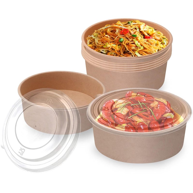 TOPtoper 42Oz 50Pcs Large Paper Bowls with Lids, Disposable Soup Serving Bowls Bulk Party Supplies for Hot/Cold Food, Soup (42 OZ) - Image 2