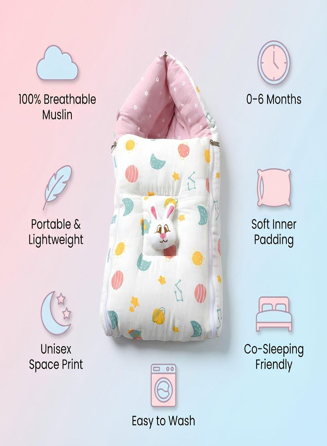 VOIDROP Baby Sleeping Bag Soft Plush Newborn Carry Nest with Hood and Zipper Warm Infant Wrapper for Winter, Travel, Stroller & Home Use Bunny Design, Comfortable for Boys & Girls (White Pink) - Image 4
