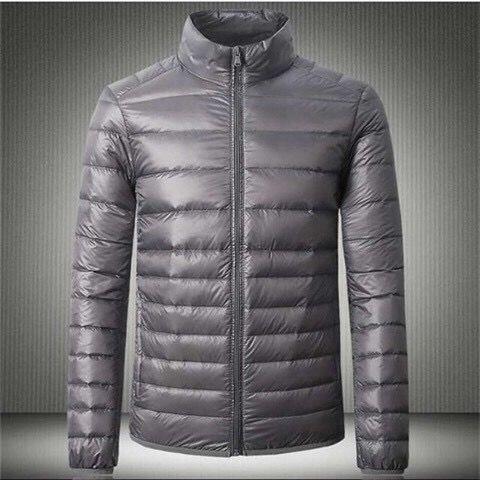 New Light Down Cotton-padded Jacket Mens Short Vertical Collar Jacket Young Mens Thin Down Cotton-padded Jacket Men's gray collar 