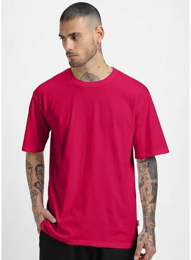 فيردو تيشيرت فيردو قطن خالص مقاس كبير نصف كم للرجال لون ماجنتا