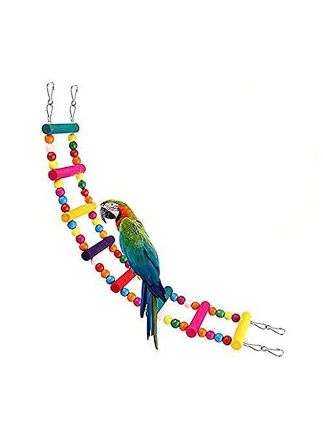 سايج سكوير أرجوحة من خشب الساج المربع بطول 48 سم/19 بوصة مع سلم مرن من الخرز الخشبي الطبيعي لطيور الكوكتيل والطيور العاشقة والبادجي والببغاء الشمسي والعصافير والطيور الرمادية الأفريقية والكناري والببغاء والببغاء والبادجي - Image 1