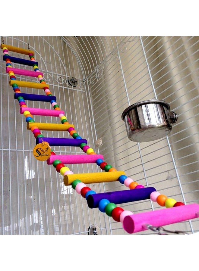 سايج سكوير أرجوحة من خشب الساج المربع بطول 48 سم/19 بوصة مع سلم مرن من الخرز الخشبي الطبيعي لطيور الكوكتيل والطيور العاشقة والبادجي والببغاء الشمسي والعصافير والطيور الرمادية الأفريقية والكناري والببغاء والببغاء والبادجي - Image 2