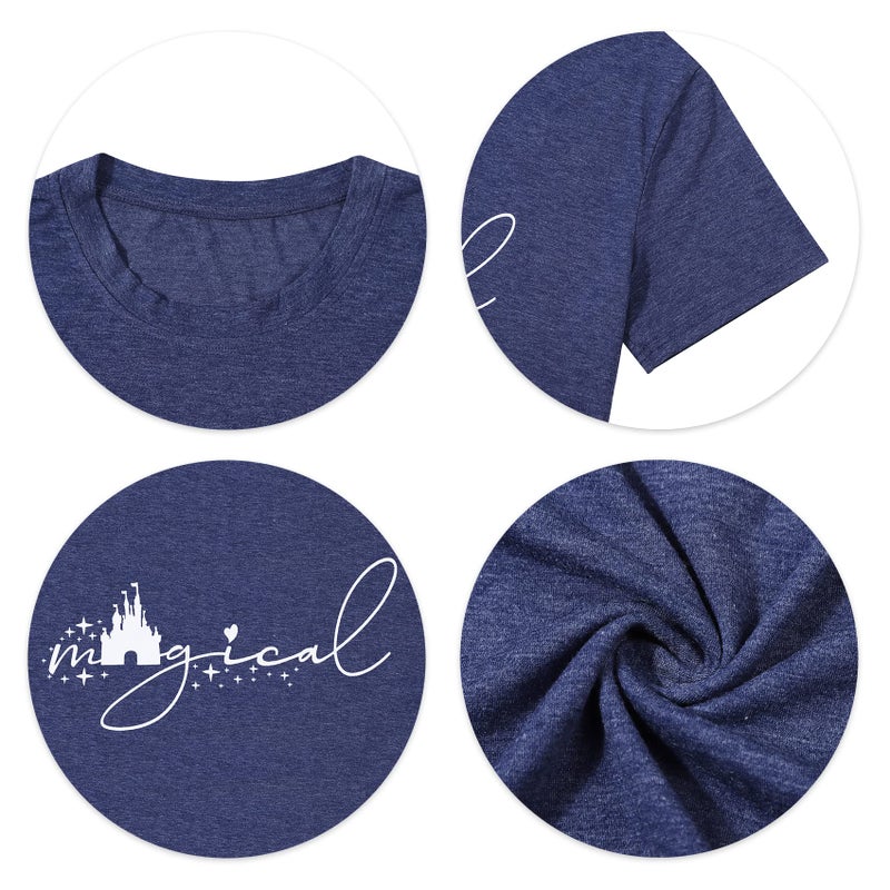 UNIQUEONE Magical Shirt for Women Magic Kingdom Tshirt Family Vacation Tee Castle Graphic Short Sleeve Tops Blue - Image 3