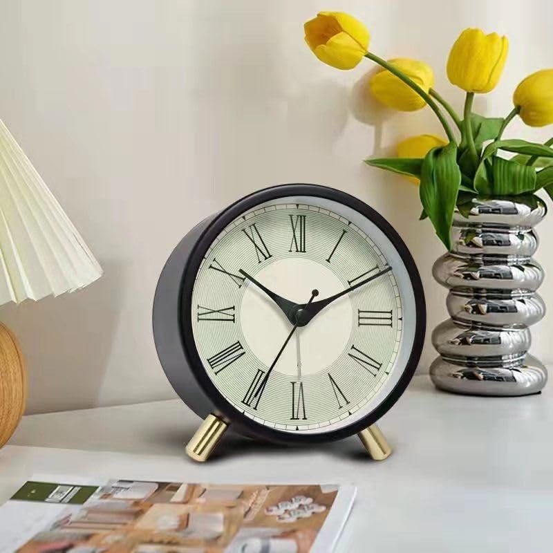 ZURATO Bedside Analog Alarm Clock Metal Edition Vintage Look Table Alarm Clock with Night LED Display for Heavy Sleepers Table Clock - Image 3