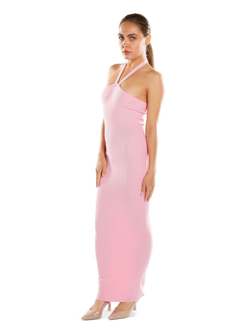 London Rag Halter Neck Bodycon Maxi Dress in Pink  - Image 3