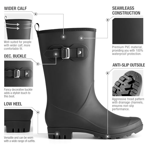 HISEA Women's Waterproof Rain Boots Wide Mid Calf Comfortable Rubber Shoes Lightweight Anti-slipping Rain Footwear for Outdoor Garden Farm Work - Image 3