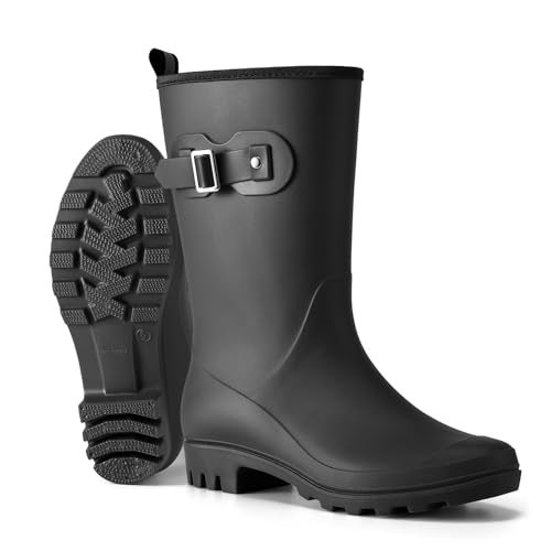 HISEA Women's Waterproof Rain Boots Wide Mid Calf Comfortable Rubber Shoes Lightweight Anti-slipping Rain Footwear for Outdoor Garden Farm Work - Image 1
