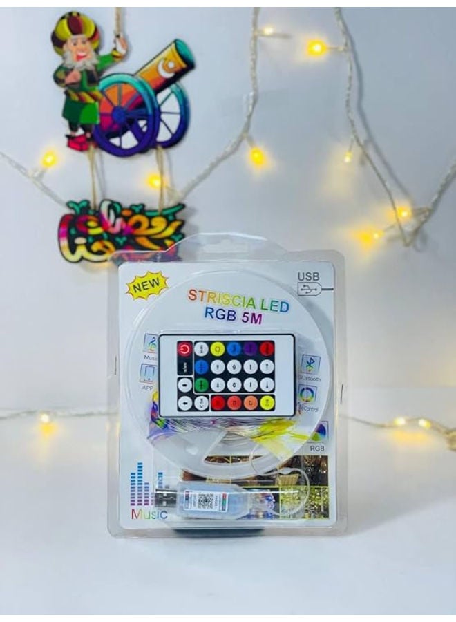 سلسلة إضاءة LED RGB بطول 5 م، تعمل عبر USB مع ريموت كنترول - Image 1