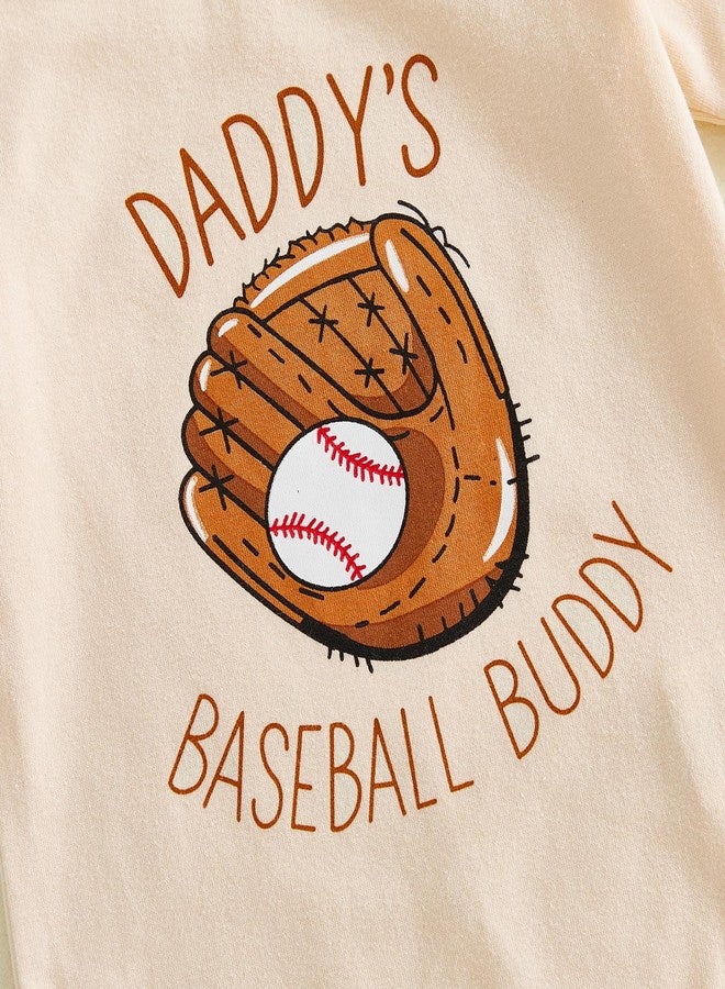 Lenjindjer Baby Boy Baseball Outfits Short Sleeve Daddys Baseball Buddy Romper Long Pants Hat 3pcs Newborn Summer Clothes Set (Khaki, 9-12 Months) - Image 5