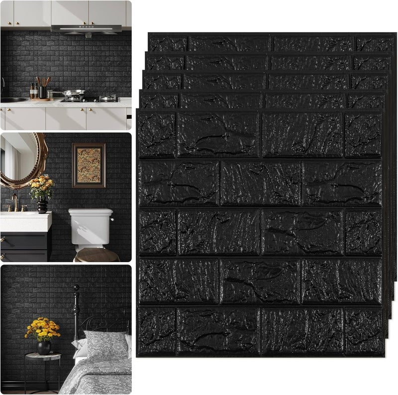 Abyssaly Faux Brick Wall Panels Peel and Stick Tile 3D Stick on Backsplash Tiles for Kitchen Black Sound Proof Foam Stone Wall Panel for Walls Waterproof Fake Brick Paneling for Bathroom 20PCS 118x118 - Image 2